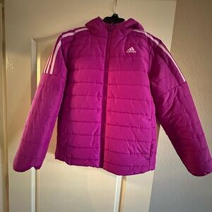 adidas Purple Puffer Jacket with Hood and Quilted Design